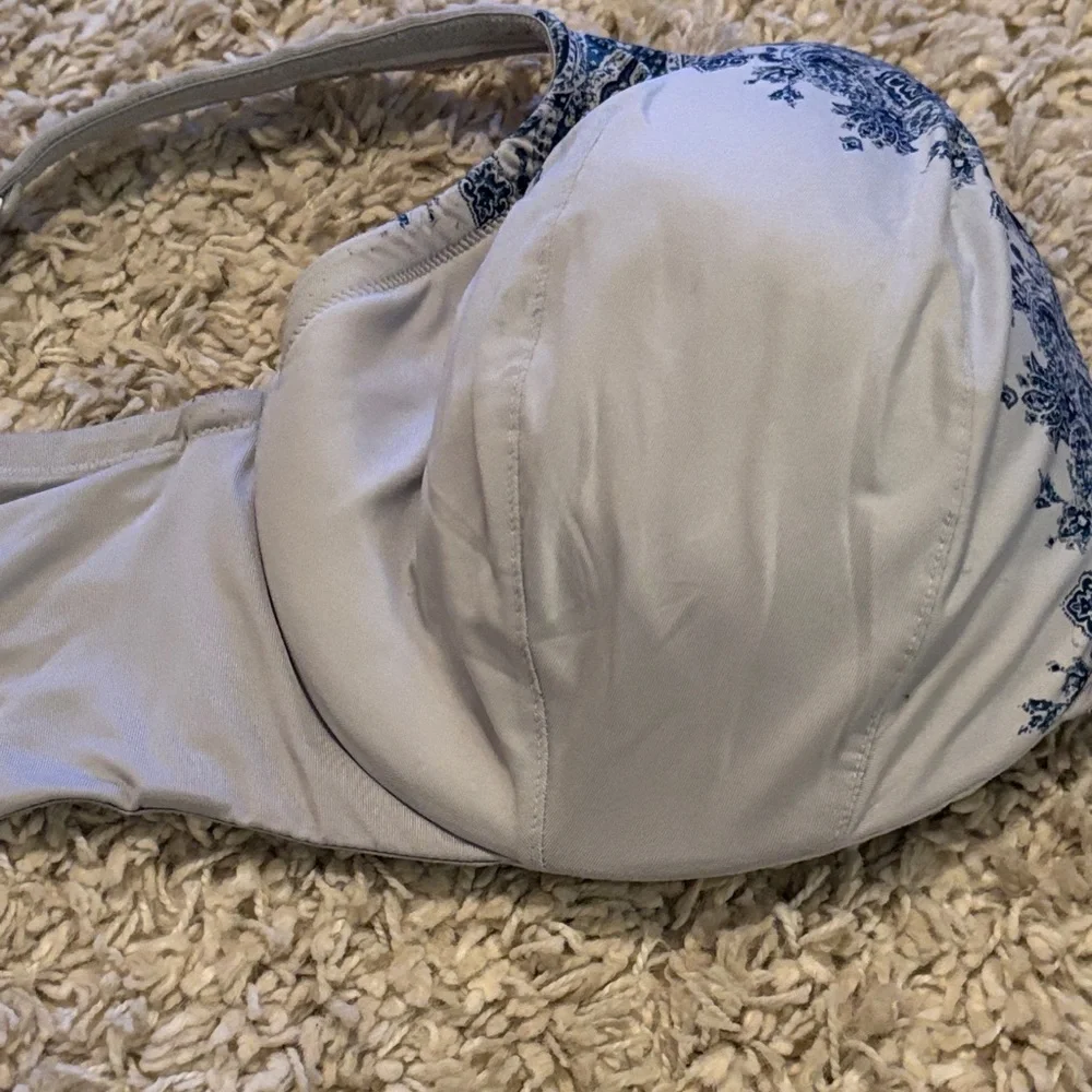 Cacique Blue and White Lace Accent Bra
